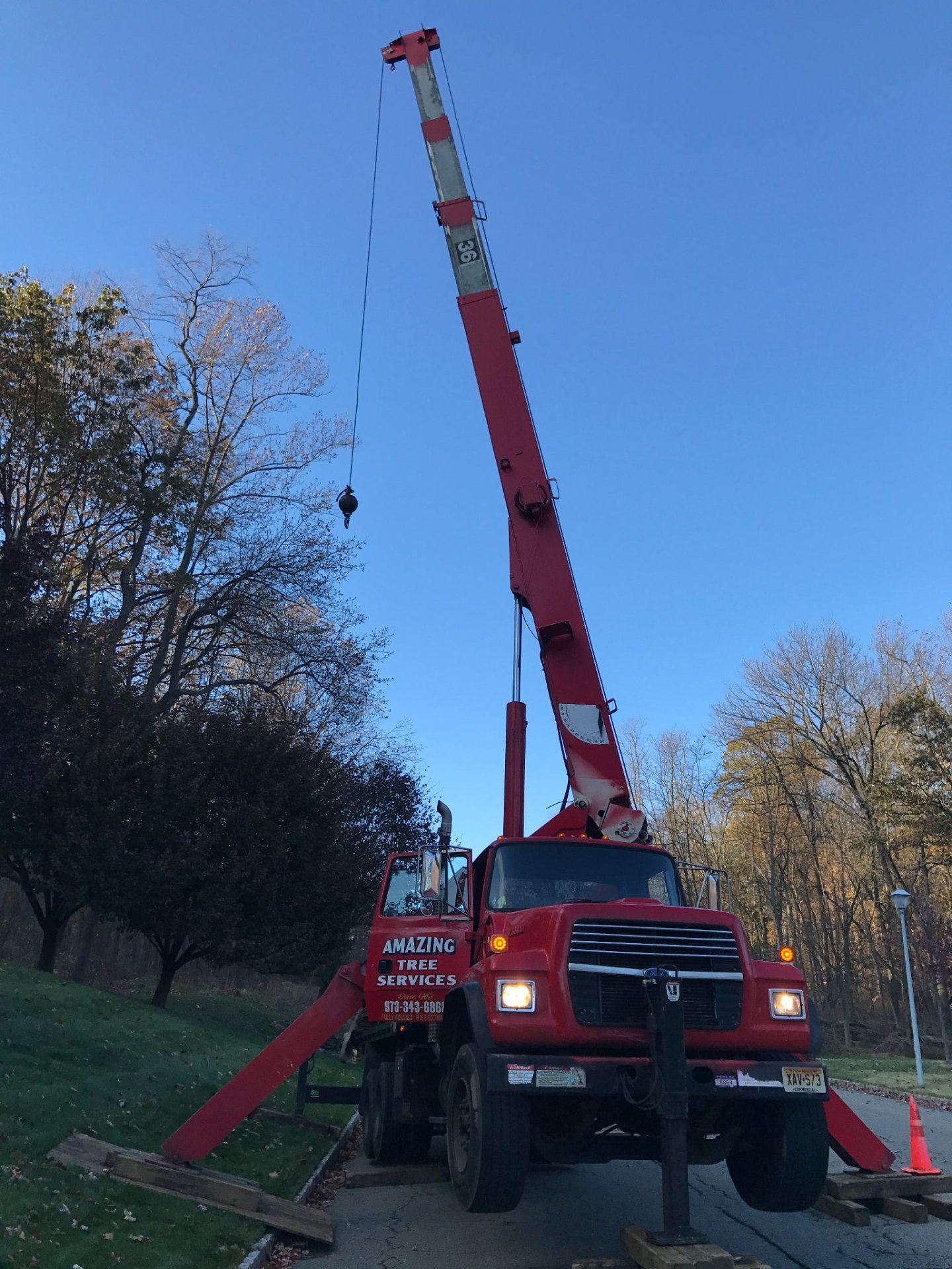 Amazing Tree Services crane with boom fully extended